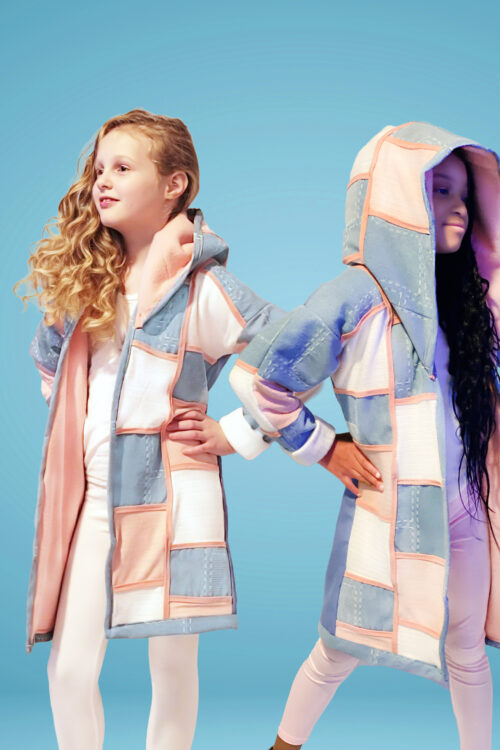 Pink Color Block Hoodie Long Jacket
