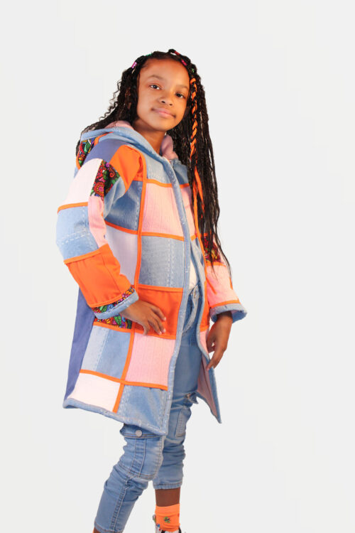 Handmade Kids Color Block Hoodie Long Jacket