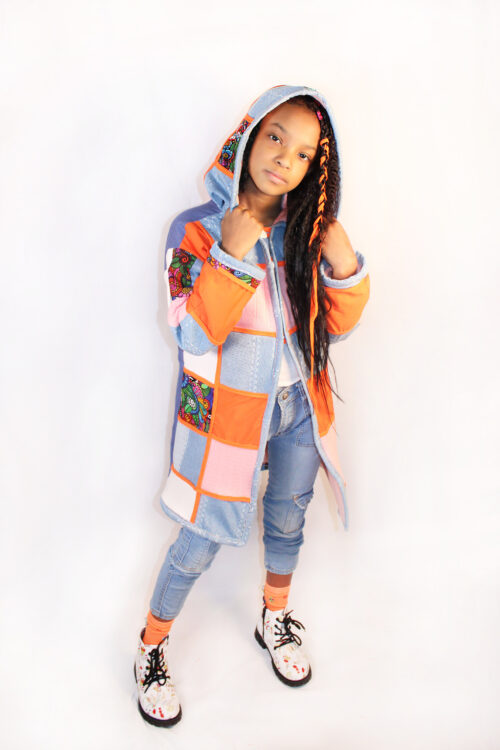Handmade Kids Color Block Hoodie Long Jacket