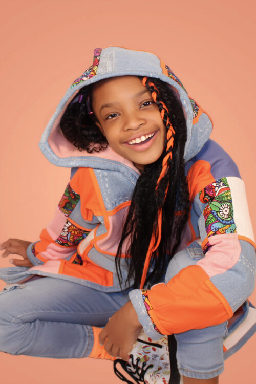 Handmade Kids Color Block Hoodie Long Jacket