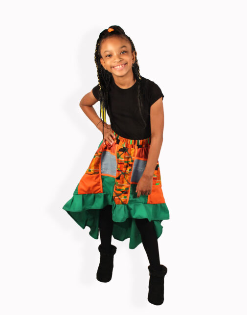 Handcrafted Girls’ Ruffle Skirt – African Print Patchwork - Image 3