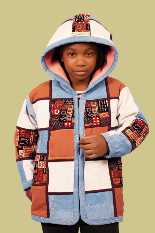 Kids Brown Color Block Hoodie Jacket