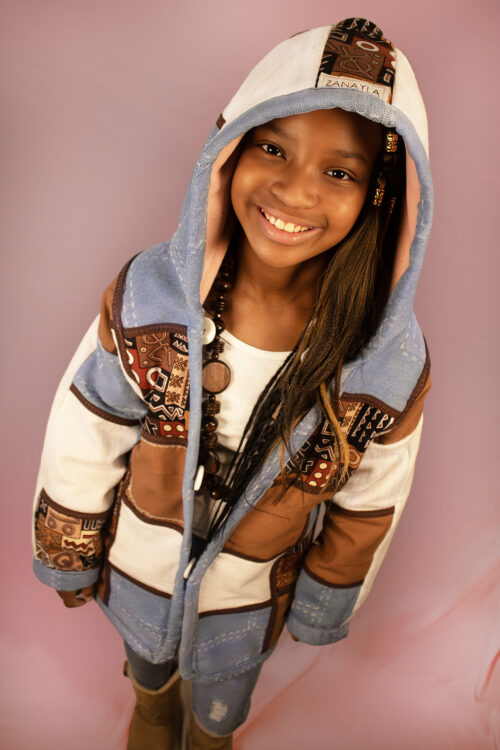 Kids Brown Color Block Hoodie Jacket
