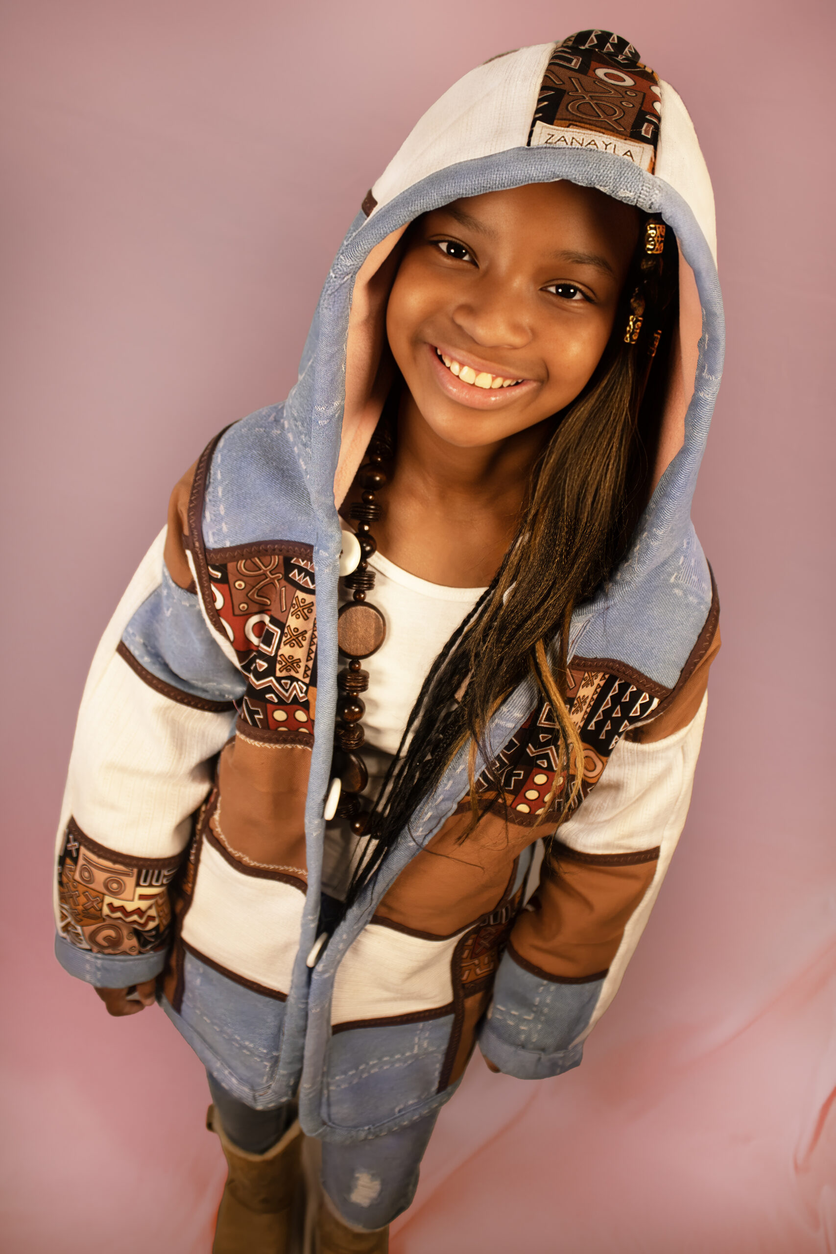 Kids Brown Color Block Hoodie Jacket
