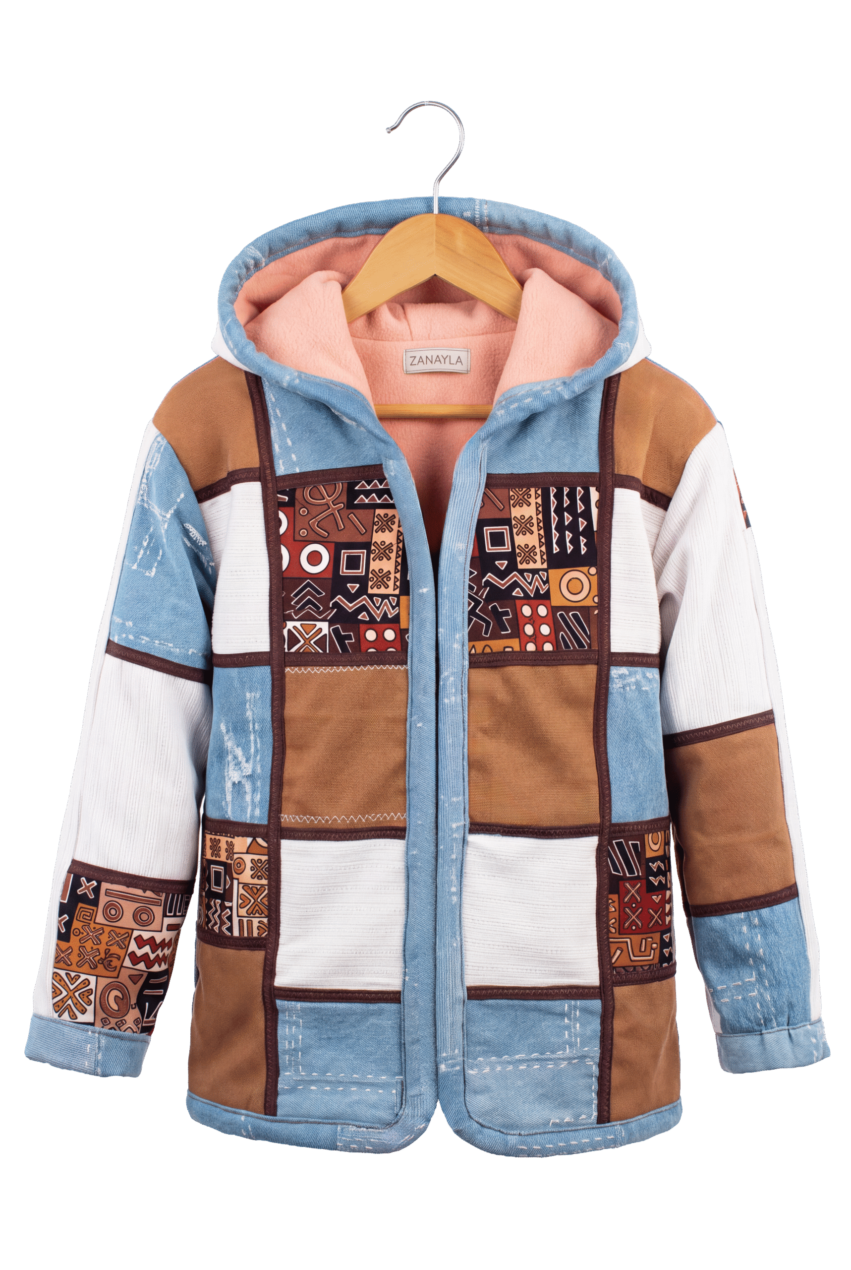 Kids Brown Color Block Hoodie Jacket - Image 3